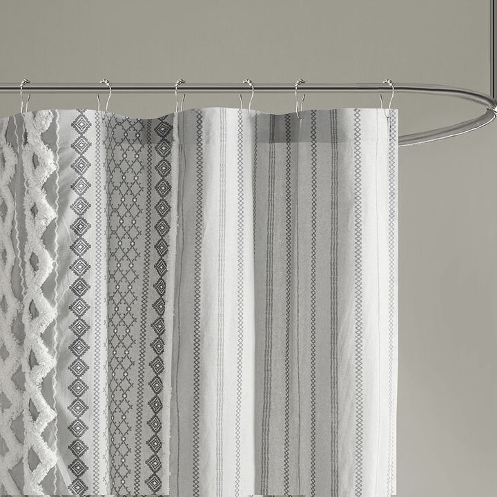 Gracie Mills Modesto Chenille Striped Cotton Printed Shower Curtain