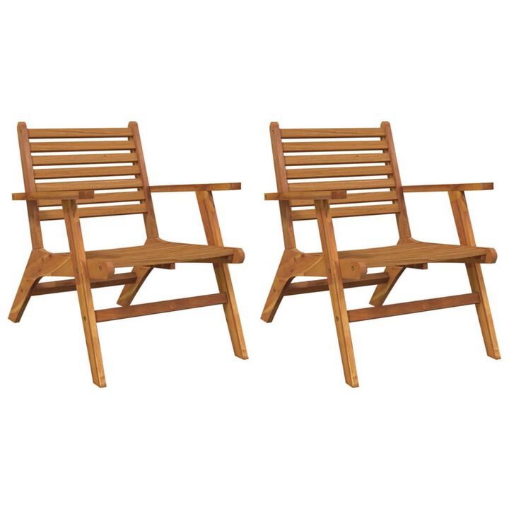 Outdoor Set of 2, Slatted Design, Acacia Wood, Brown Finish - Benzara