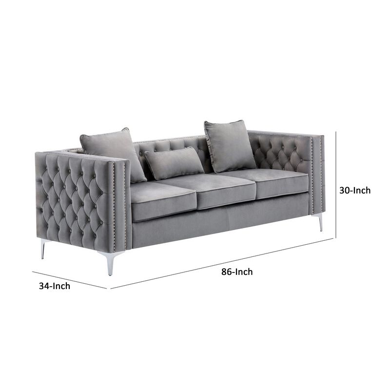 Joni, Chesterfield Design, Deep Button Tufting, Gray Velvet-Benzara