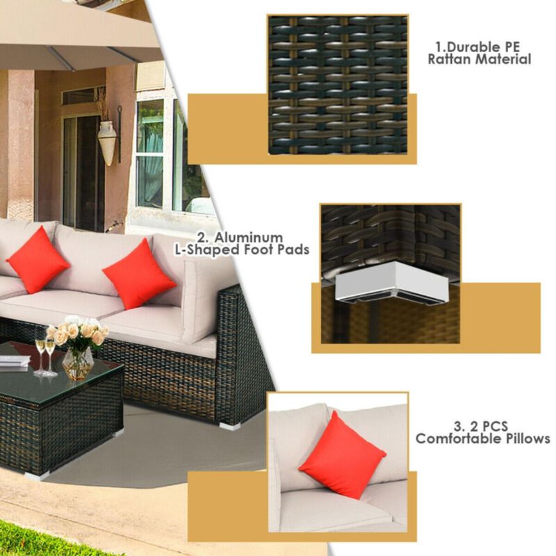 Hivvago 5 Pieces Outdoor Patio Rattan Furniture Set With Cushions