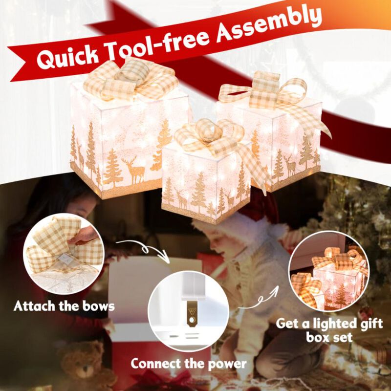 Hivvago Set of 3 Lighted Christmas Gift Box with 100 Warm White Lights