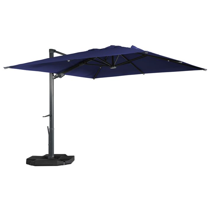 10x13 ft. 360° Rotation Cantilever Patio Umbrella with BaseandBT in Navy Blue