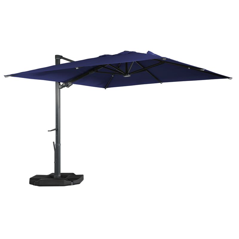 10x13 ft. 360° Rotation Cantilever Patio Umbrella with BaseandBT in Navy Blue