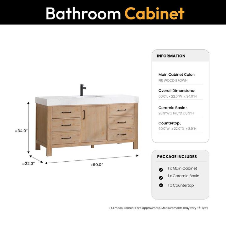 Vinnova Design Free-standing Single Bathroom Vanity with Composite top in Lightning White