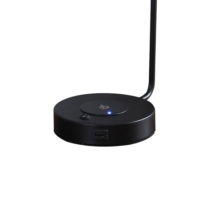 15 Inch Metal Table Lamp, Adjustable Shade, Wireless Charging, Black-Benzara