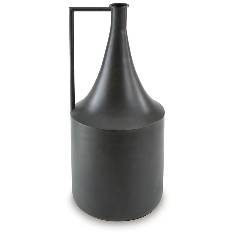 Decorative Vase, Metal Angular Handle and Curved Neck, 17 Inch Black - Benzara