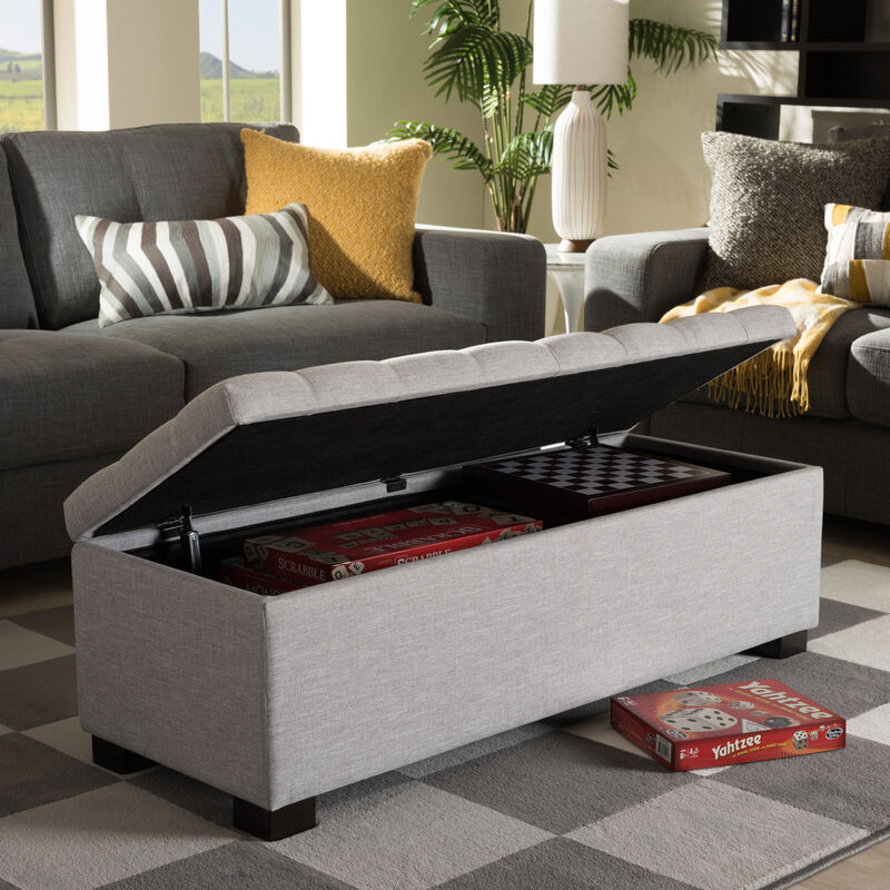 Baxton Studio Roanoke Modern Cream Fabric Upholstered Grid Tufting Storage Ottoman Bench