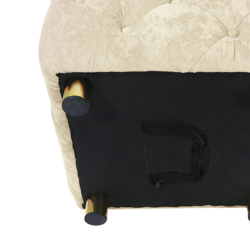 Beige Velvet Ottoman & Table Set