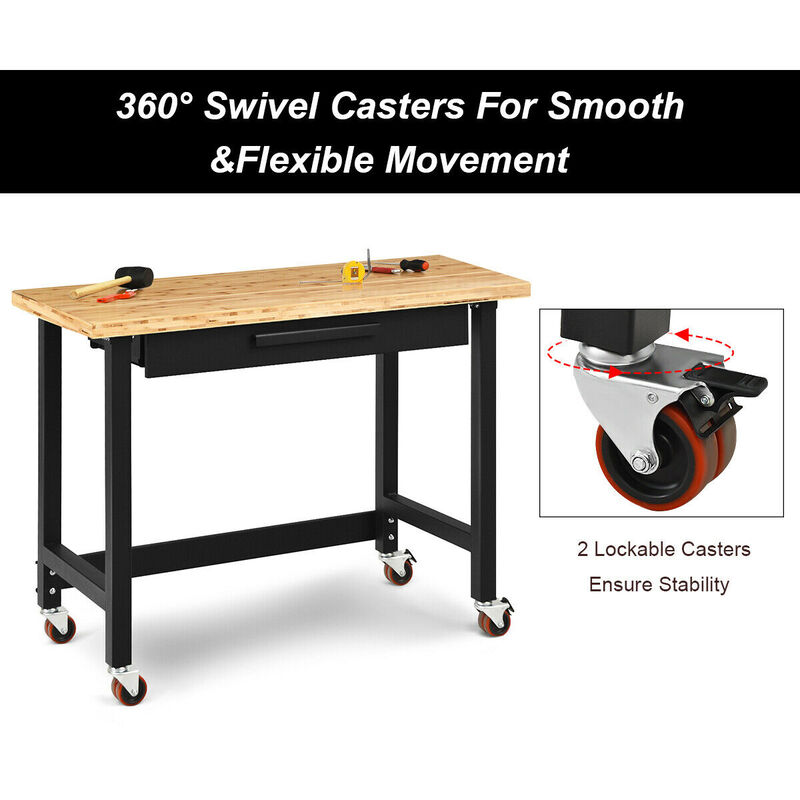 Mobile Workbench with Lockable Casters for Home Work Use