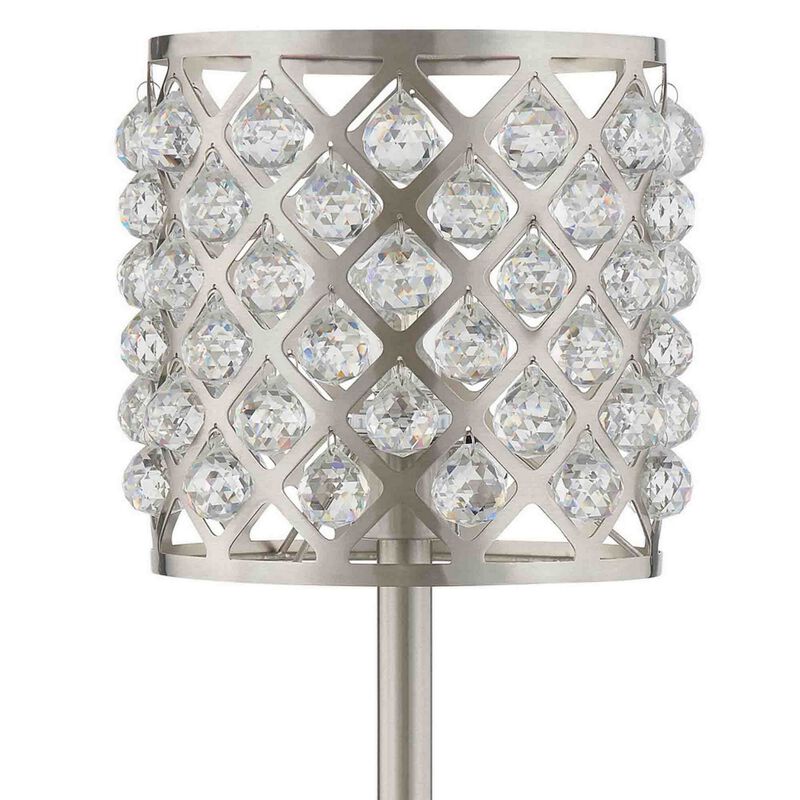 Dany 24 Inch Table Lamp with Crystal Drum Shade, Metal, Brushed Nickel-Benzara