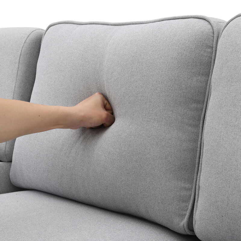 4-Seater Modern Linen Fabric Sofa With Armrest Pockets And 4 Pillows, Minimalist Style