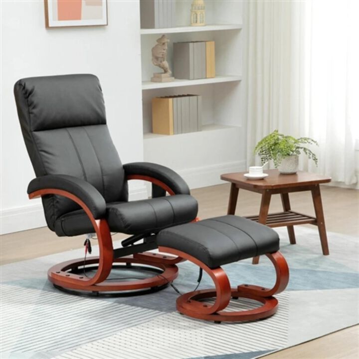 Hivvago Adjustable Black Faux Leather Electric Remote Massage Recliner Chair w/ Ottoman