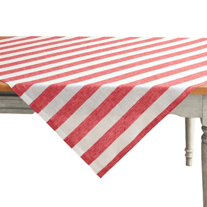 Solino Home 100% Pure Linen Table Throw 52 x 52 Inch | Cabana Stripe for Thanksgiving, Christmas