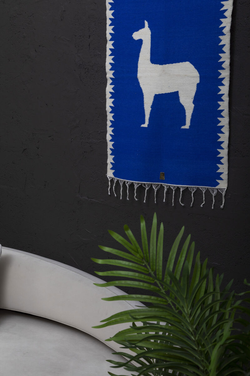 LLAMAS Sheep Wool Handwoven Tapestries, Aged Bronze Wall Mount, Lapis Blue, Set of 2
