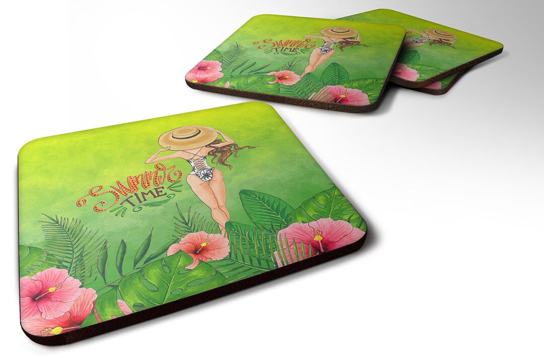 Caroline's Treasures BB7455FC Summer Time Lady in Swimsuit Foam Set of 4 coasters, Multicolor