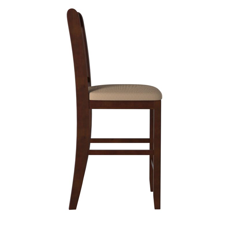 Wooden Counter Height Chair, Dark Brown & Cream, Set of 2-Benzara