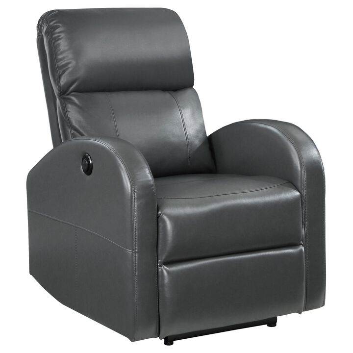 Nami Power Recliner Chair, Rich Gray Faux Leather, Plush Pillow Back - Benzara