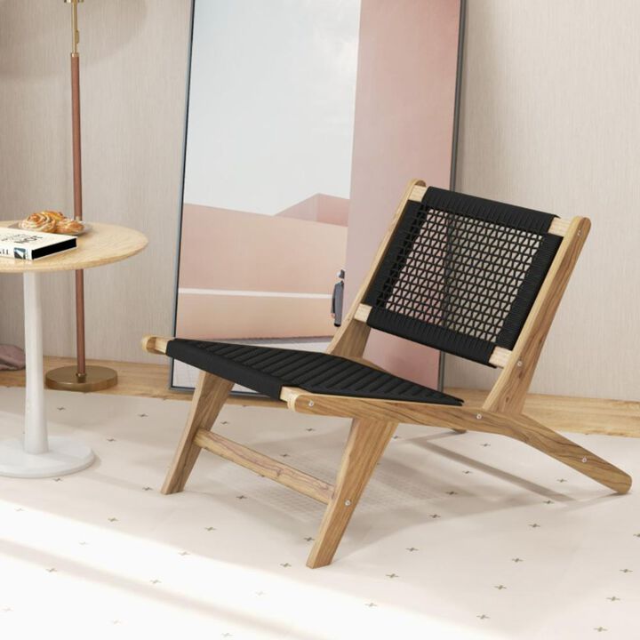 Hivvago Indoor Outdoor Teak Wooden Chair with Handwoven Cordage Seat and Backrest