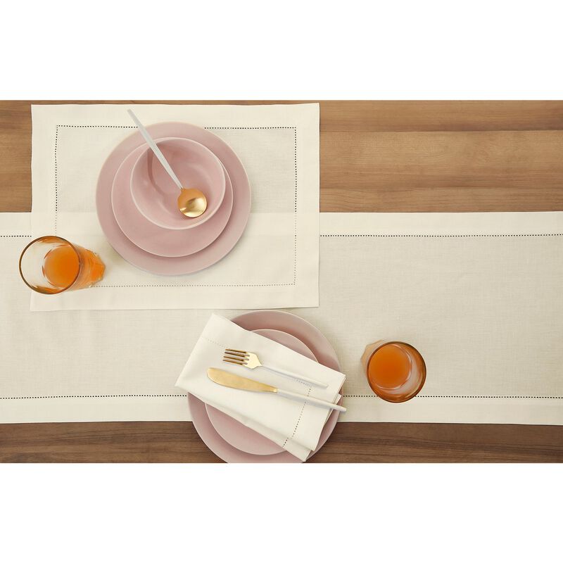 Solino Home Cotton Linen Hemstitch Table Runner for Thanksgiving, Christmas