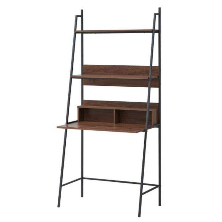 Ladder Wall Bookshelf with Metal Frame, Versatile Computer Desk with Shelving for Home Office Organization