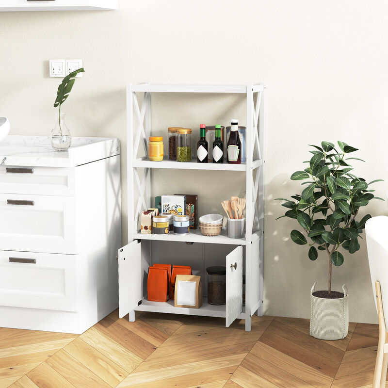 Bathroom Storage Cabinet with Open Shelves and Double Doors
