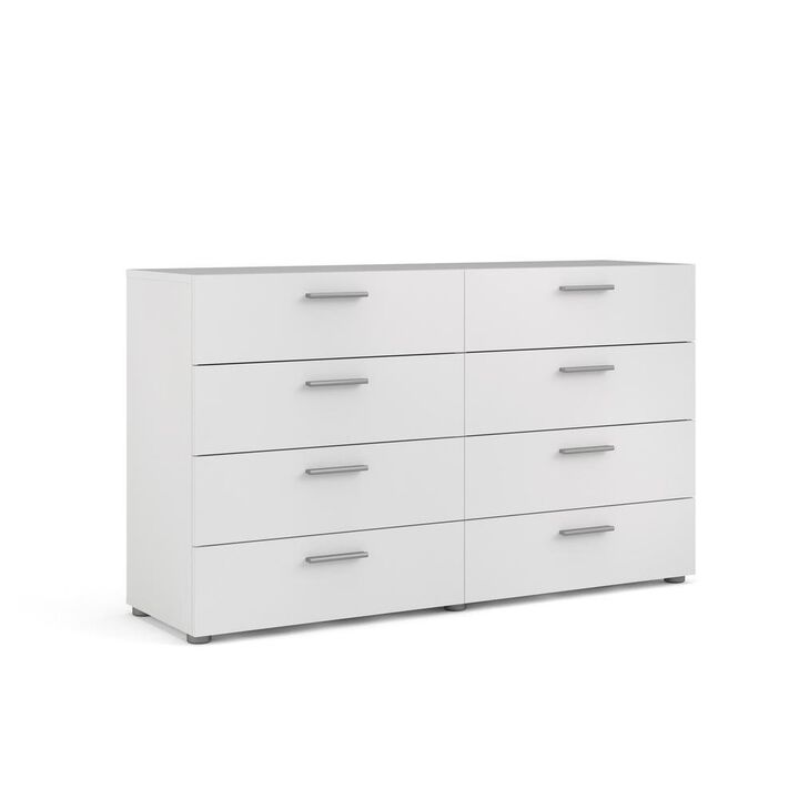 FurniFact Sleek White Double Dresser with Eight Spacious Drawers for Bedroom Storage