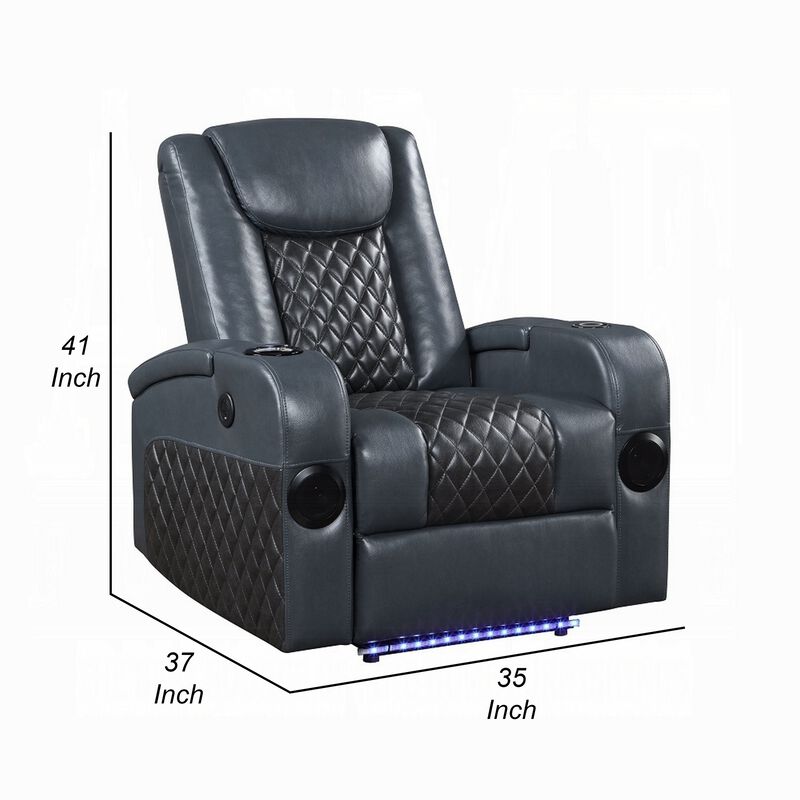 Liza Power Motion Recliner Chair, Bluetooth, Gray Black Faux Leather - Benzara