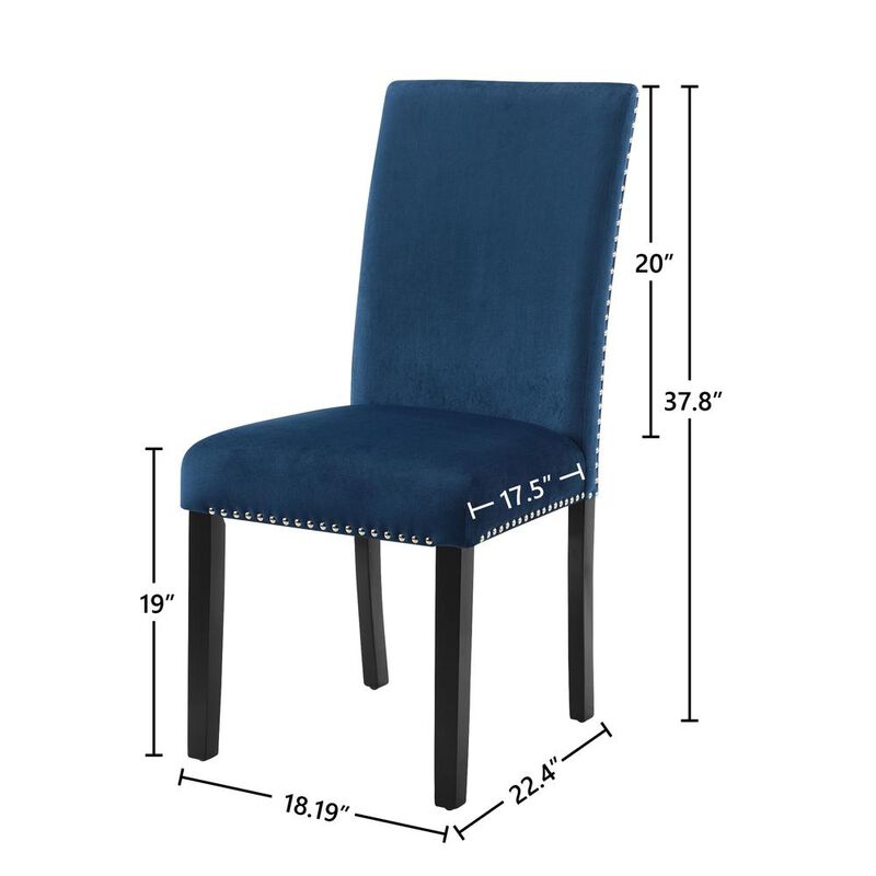 New Classic Furniture Furniture 37.75 Velvet & Wood Dining Chair in Blue (Set of 2)
