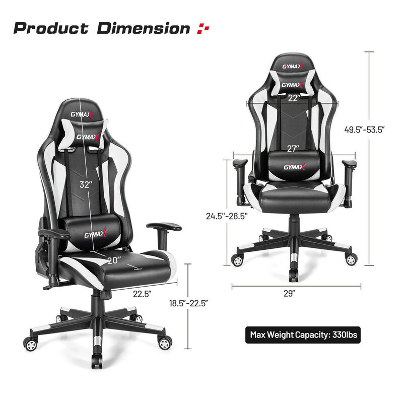Costway Gaming Chair Adjustable Swivel Racing Style Computer Office Chair White