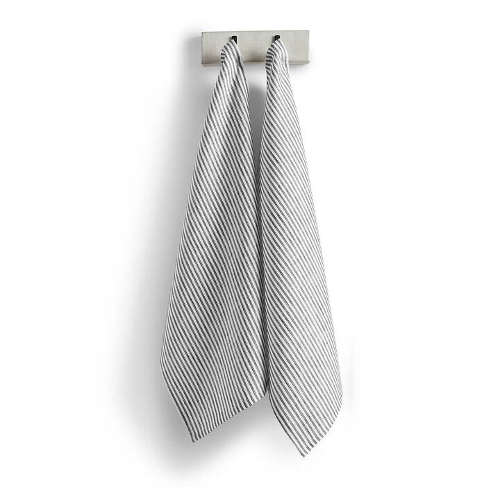 Solino Home 100% Pure Linen Kitchen Towels Set of 2 - 17 x 26 Inch | Narrow Stripe
