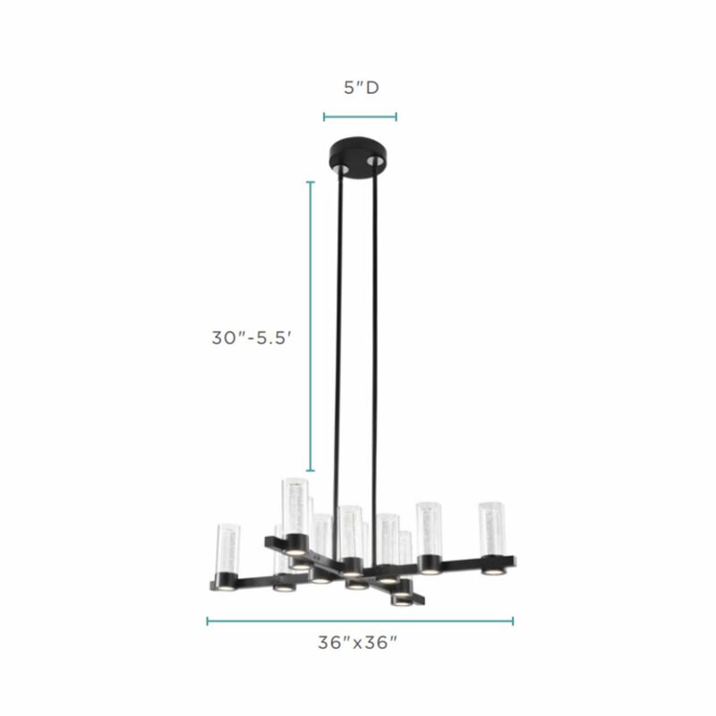Victory Chandelier Matte Black Metal and Acrylic 12 LED Lights Dimmable
