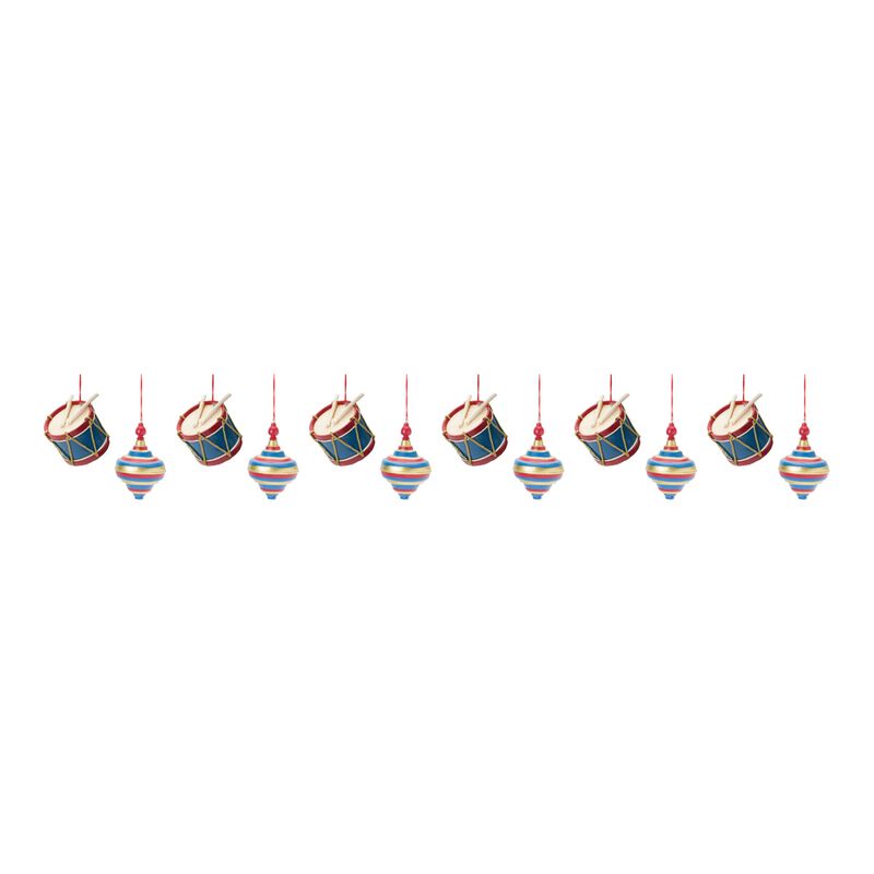 Drum and Top Christmas Ornaments for Holiday Tree Decoration (Set of 12)