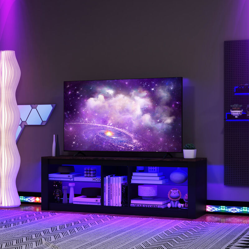 Modern TV Stand with LED Lights and Adjustable Shelves for Flat Screen TVs