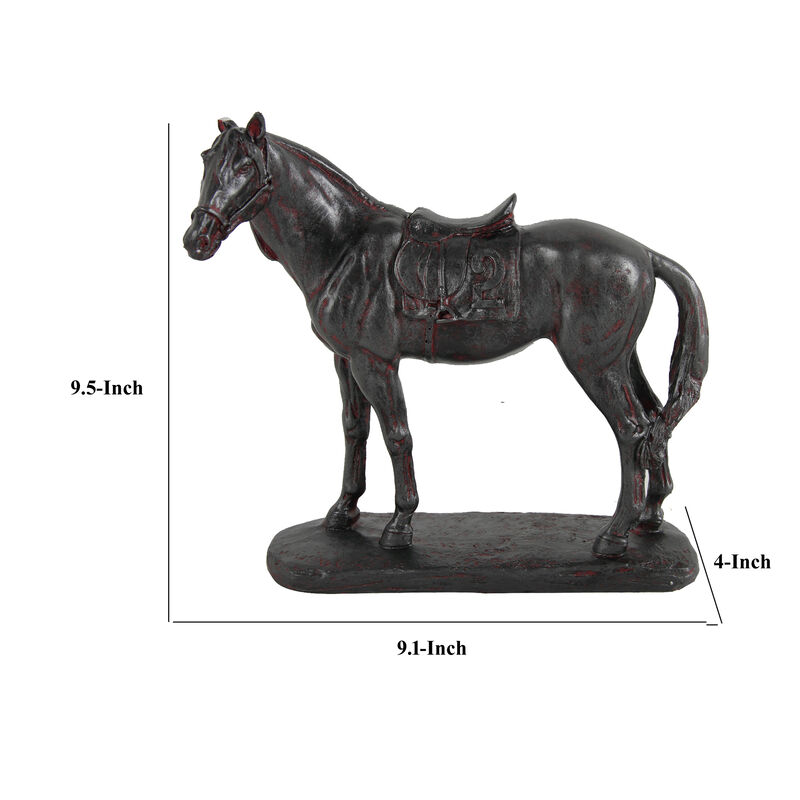 Don 10 Inch Horse Figurine Sculpture, Handmade Table Accent Brown Polyresin-Benzara