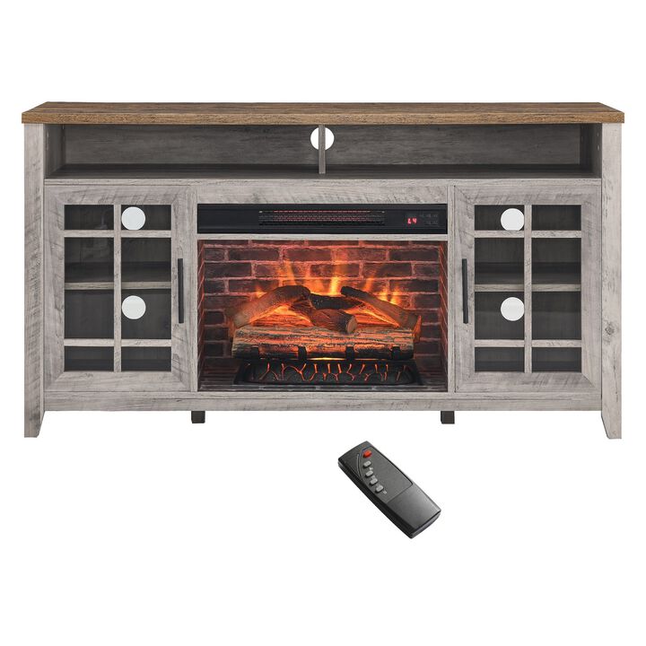 MONDAWE 55 Inch TV Media Stand with Electric Fireplace KD Inserts Heater,Gray Wash Color MONDAWE 55 Inch TV Media Stand with Electric Fireplace KD Inserts Heater,Gray Wash Color