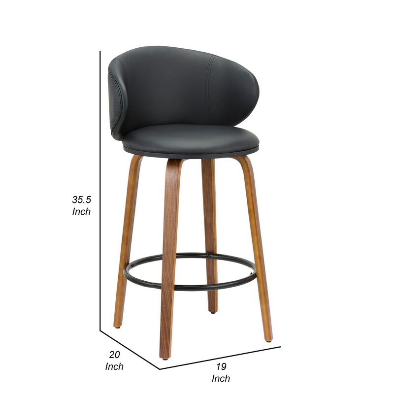 Zubi 26 Inch Counter Height Chair, Set of 2, Wingback, Black, Brown Legs - Benzara