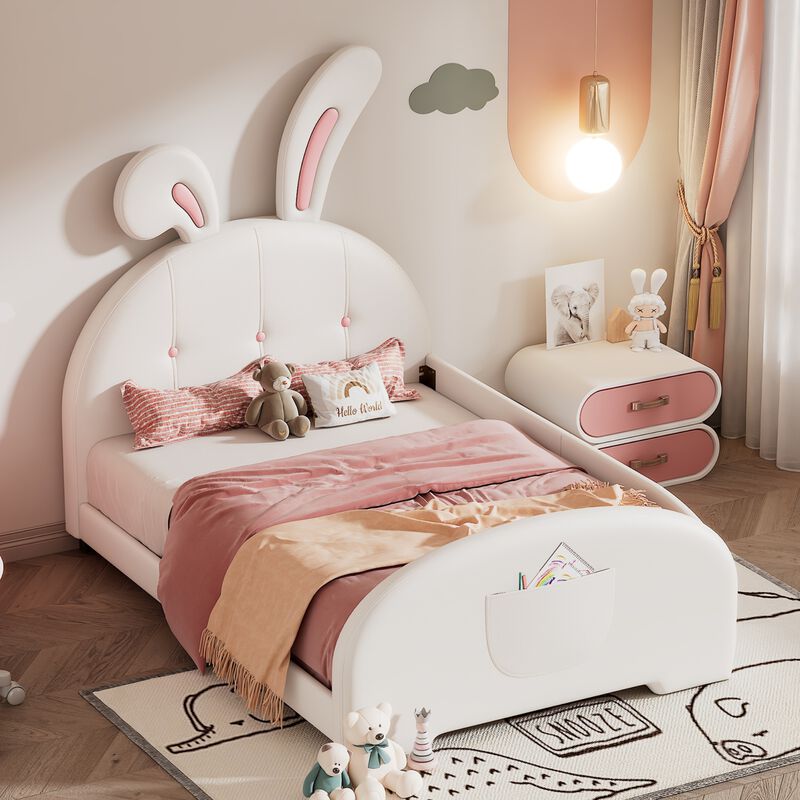 Merax PU Leather Platform Bed for Kids Childern