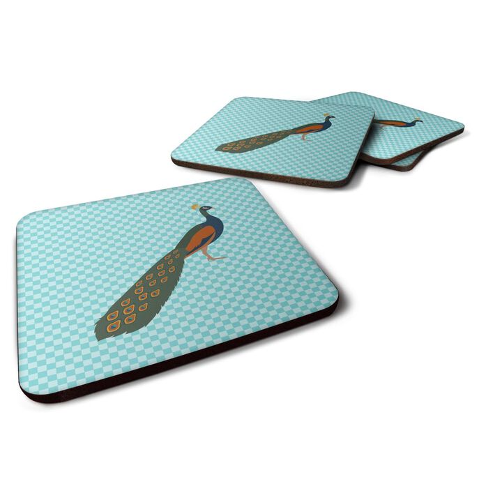 Caroline's Treasures Indian Peacock Peafowl Blue Check Decorative coasters, 3.5, Multicolor