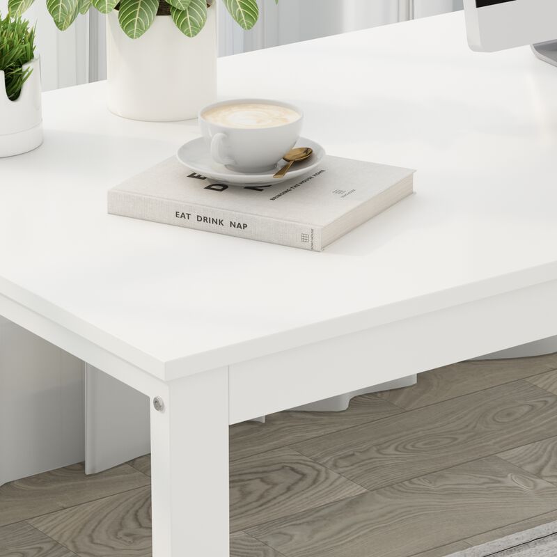 55.1 in. L-Shaped White Wood Writing Desk Corner Gaming Desk With 2-Tier Shelves and 3-Drawers Home Office Use