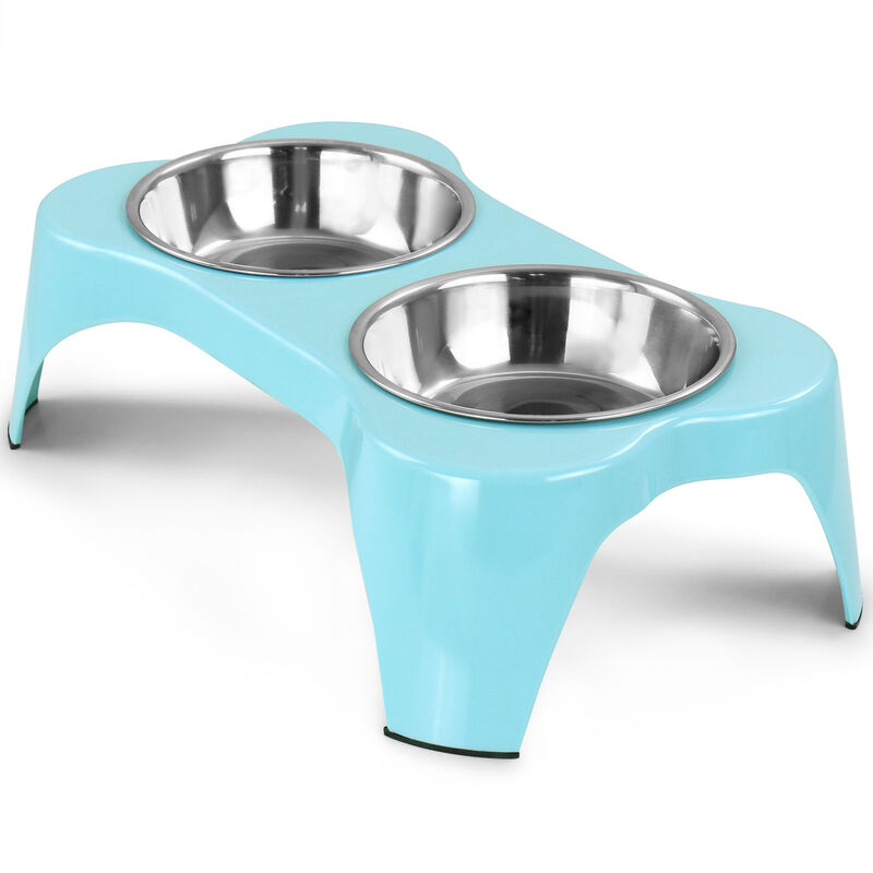 Gibson Home Bow Wow Meow 3 Piece Elevated Pet Bowl Dinner Set in Teal
