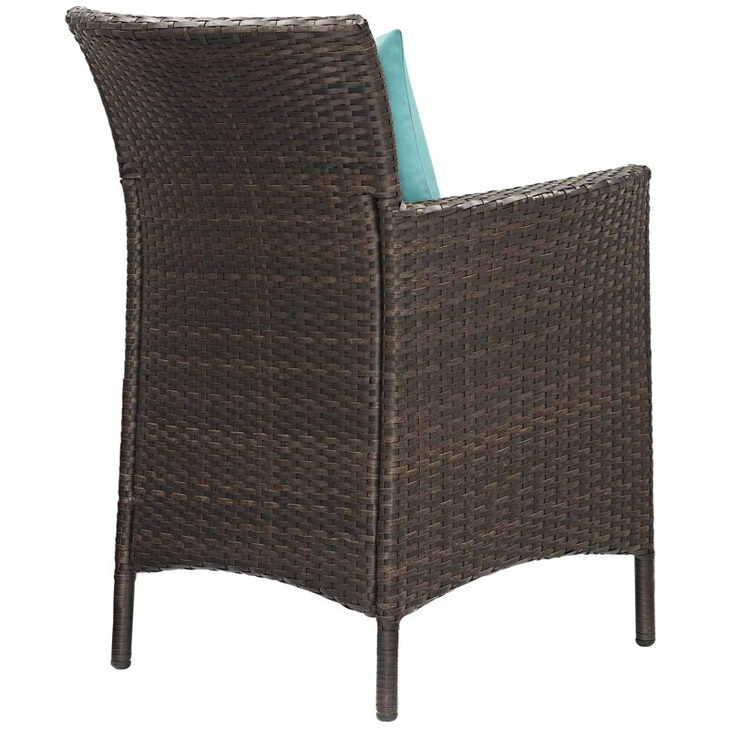 Modway Converge Wicker Rattan Outdoor Patio Dining Arm Chair with Cushion in Brown Turquoise