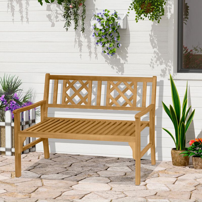Yellow Garden Duo: Foldable 2-Seater Wooden Bench with Backrest