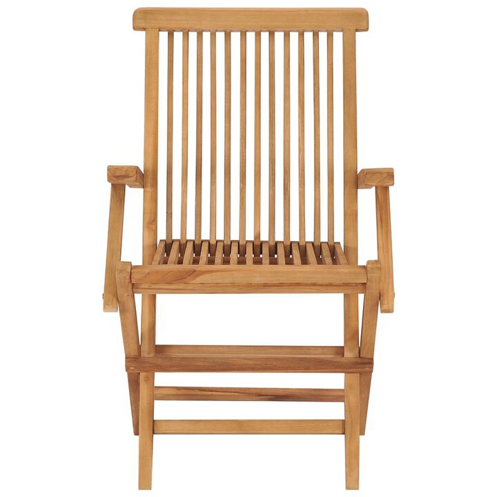 Patio Accent Chair Set of 8, Folding Design, Natural Brown Teak Wood - Benzara