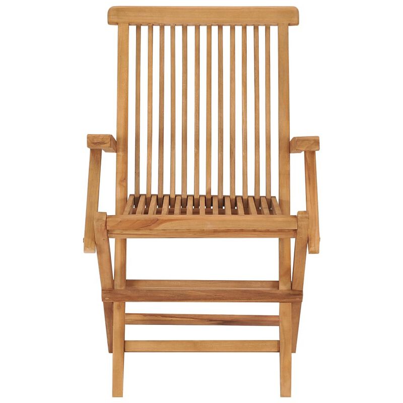 Patio Accent Chair Set of 8, Folding Design, Natural Brown Teak Wood - Benzara