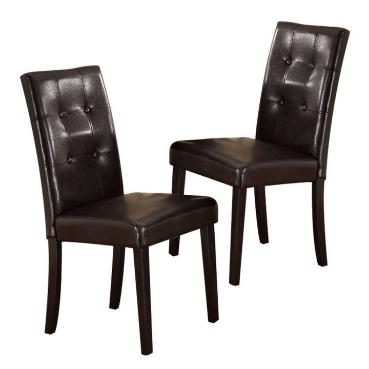 Set Of 2 Piece Chairs Breakfast Dining Dark Brown PU Faux Leather Tufted Upholstered Chair