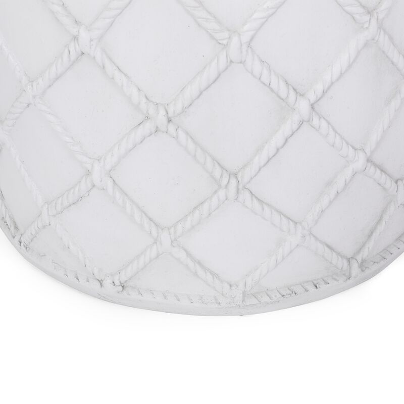 Outdoor End Table, Round 15 Inch Top, Antique White Faux Concrete - Benzara
