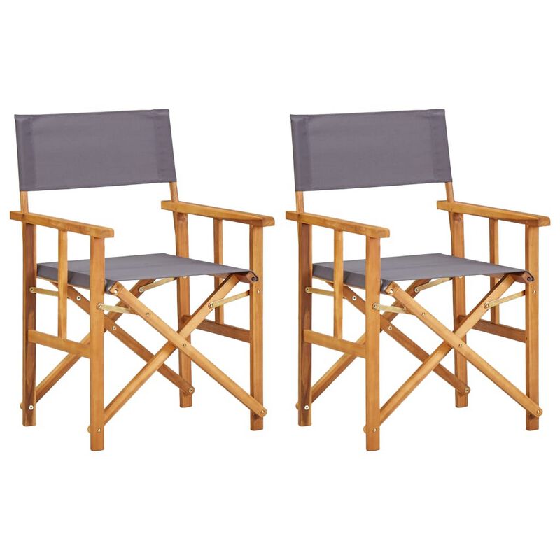 Outdoor Folding Directors Accent Set of 2, Gray, Acacia Wood - Benzara