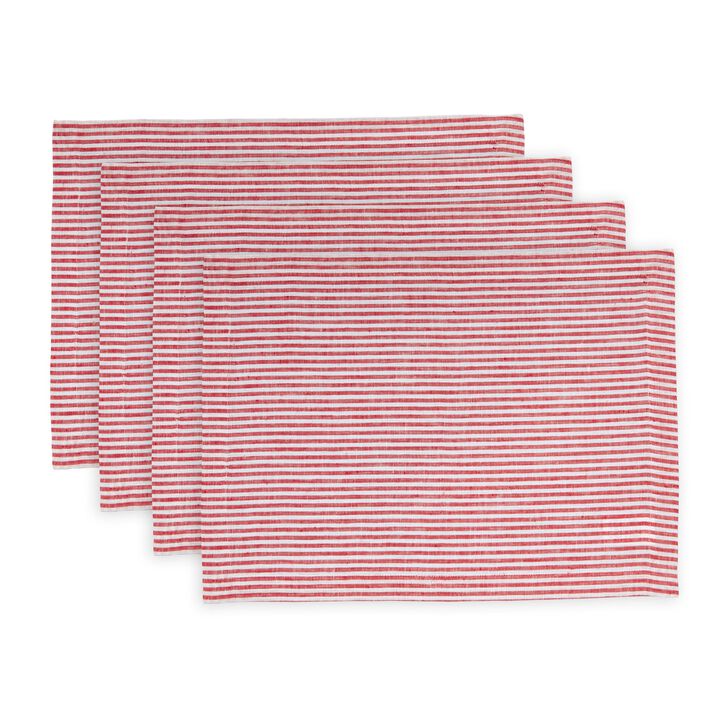 Solino Home 100% Pure Linen Placemats 14 x 19 Inch Set of 4 | Narrow Stripe
