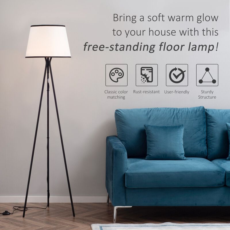 Black Modern Lighting: Tripod Floor Lamp with Fabric Shade