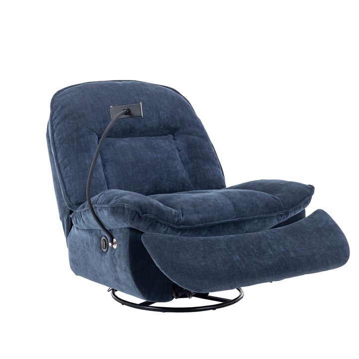 Lake Green Chenille Fabric Swivel Recliner with Mobile Phone Bracket